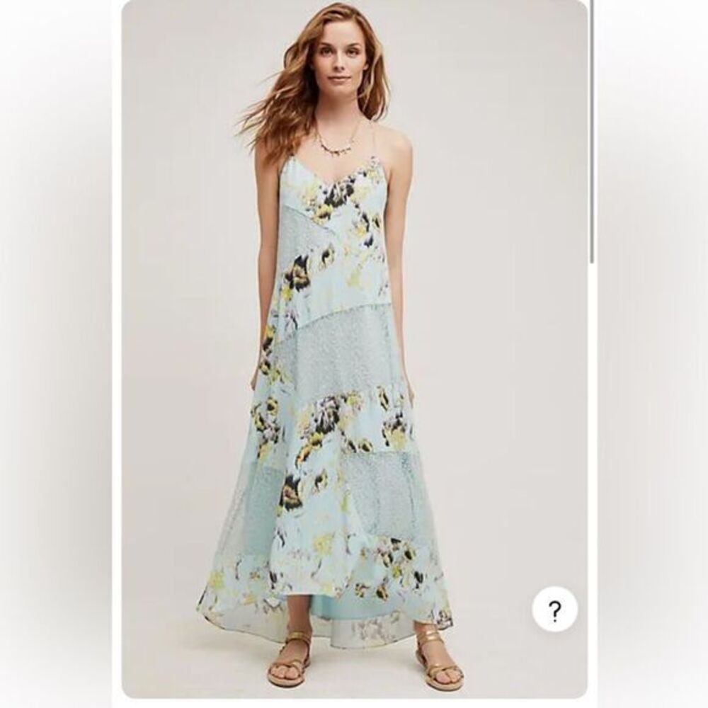 Anthropologie‎ Sachin + Babi Rainflower Lace Maxi Dress Pastel Blur Floral Fairy